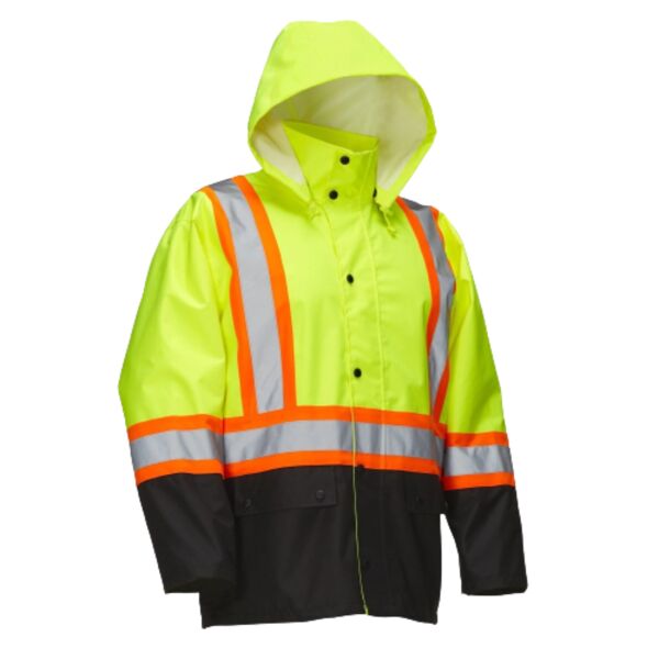 Hi Vis Safety Rain Jacket with Snap-Off Hood Thumbnail